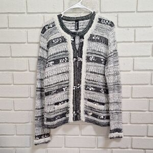 Berek  Shimmer Square Sequin Eyelash Detail Cardigan. Size Large NWOT